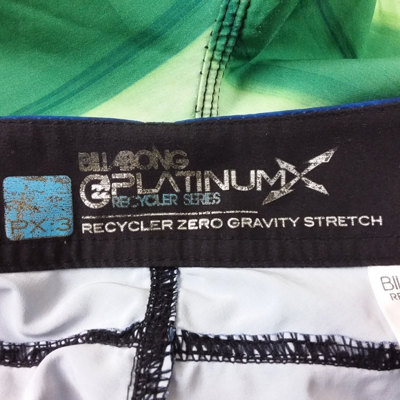 Billabong Platinum-X Board Shorts Drawstring Blue Green Striped Recycler Series - Picture 8 of 10